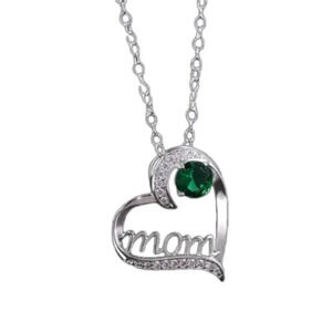 New green gemstone silver plated rhinestone Mom heart necklace valentines gift
